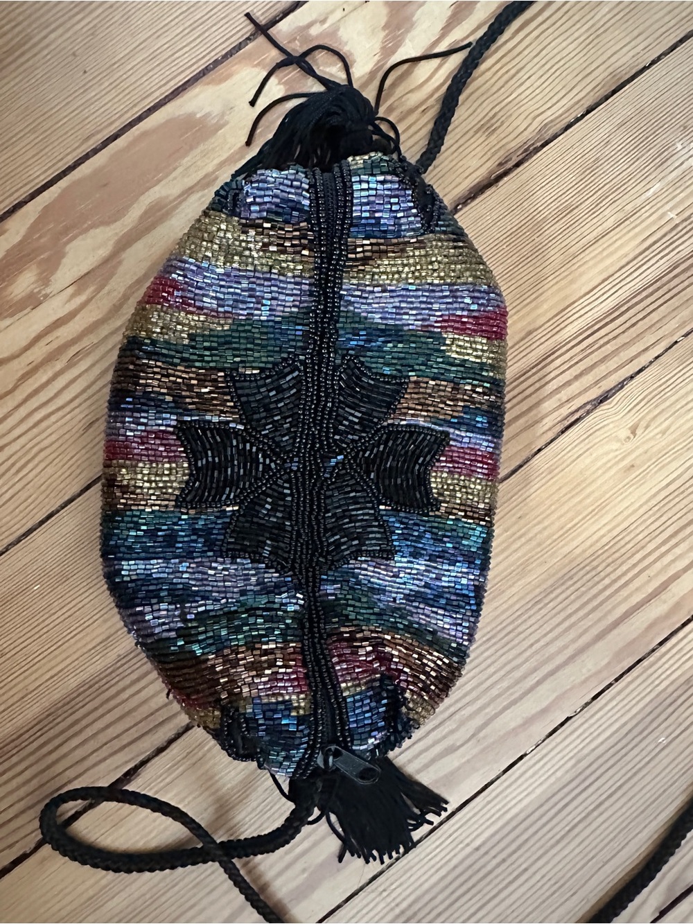 Unique Beaded Purse Red Yellow Purple Art Deco Tassel Mini Evening Bag